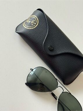 Ray-Ban Black Frame Sunglasses with Dark Green Lenses